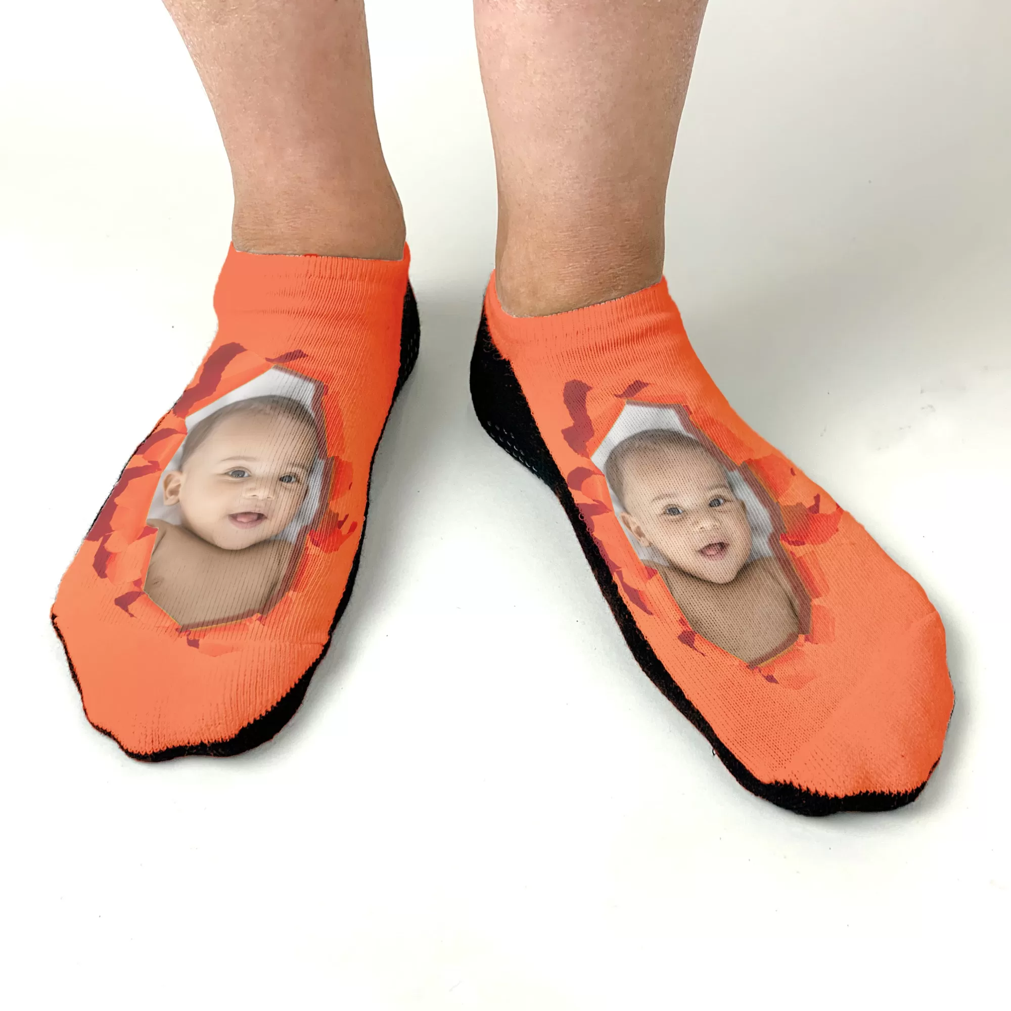 Custom Photo Socks Printed with a Bright Color Background