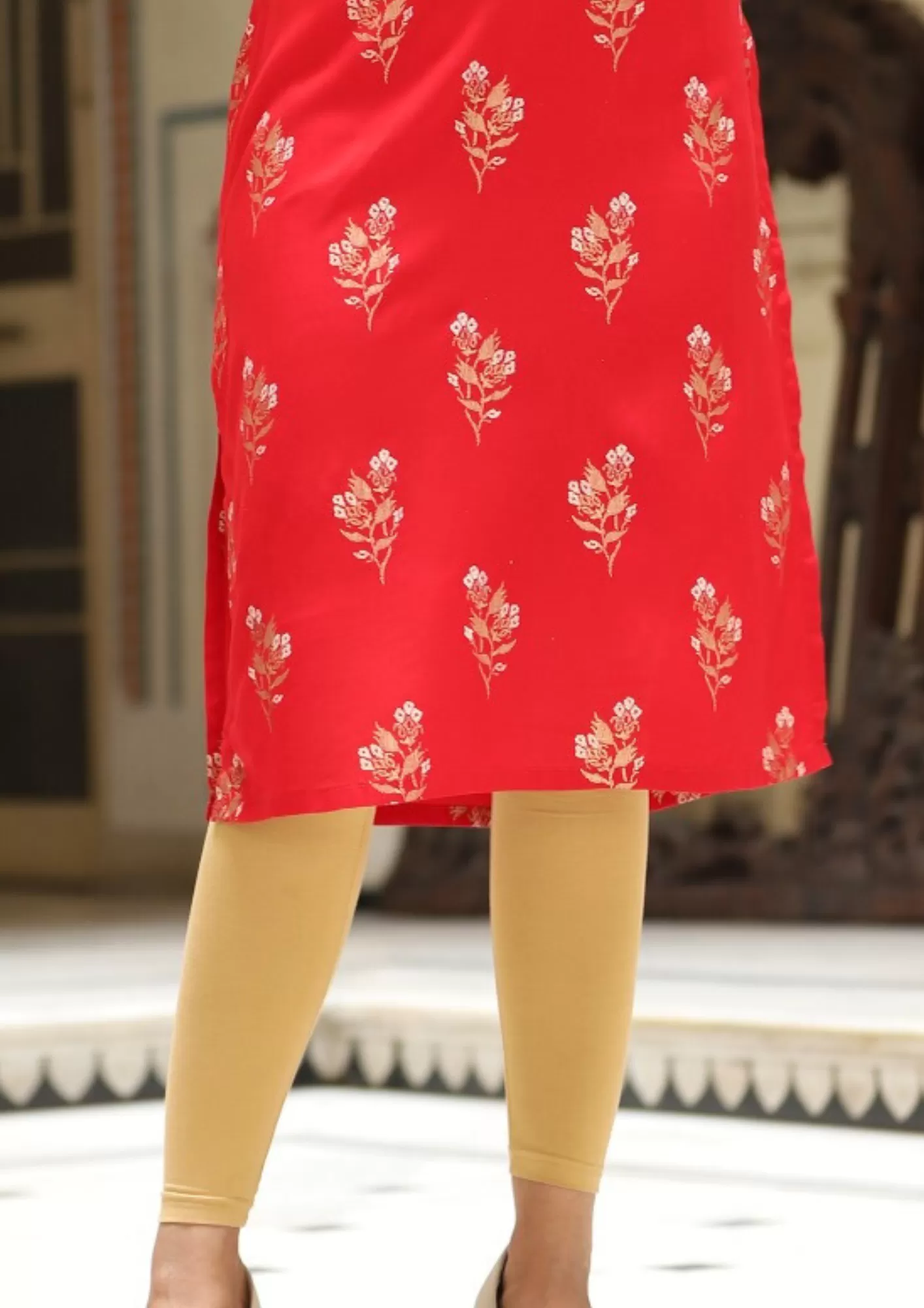 Delightful Red Colored Rayon With Fancy Embroidery Work Kurti