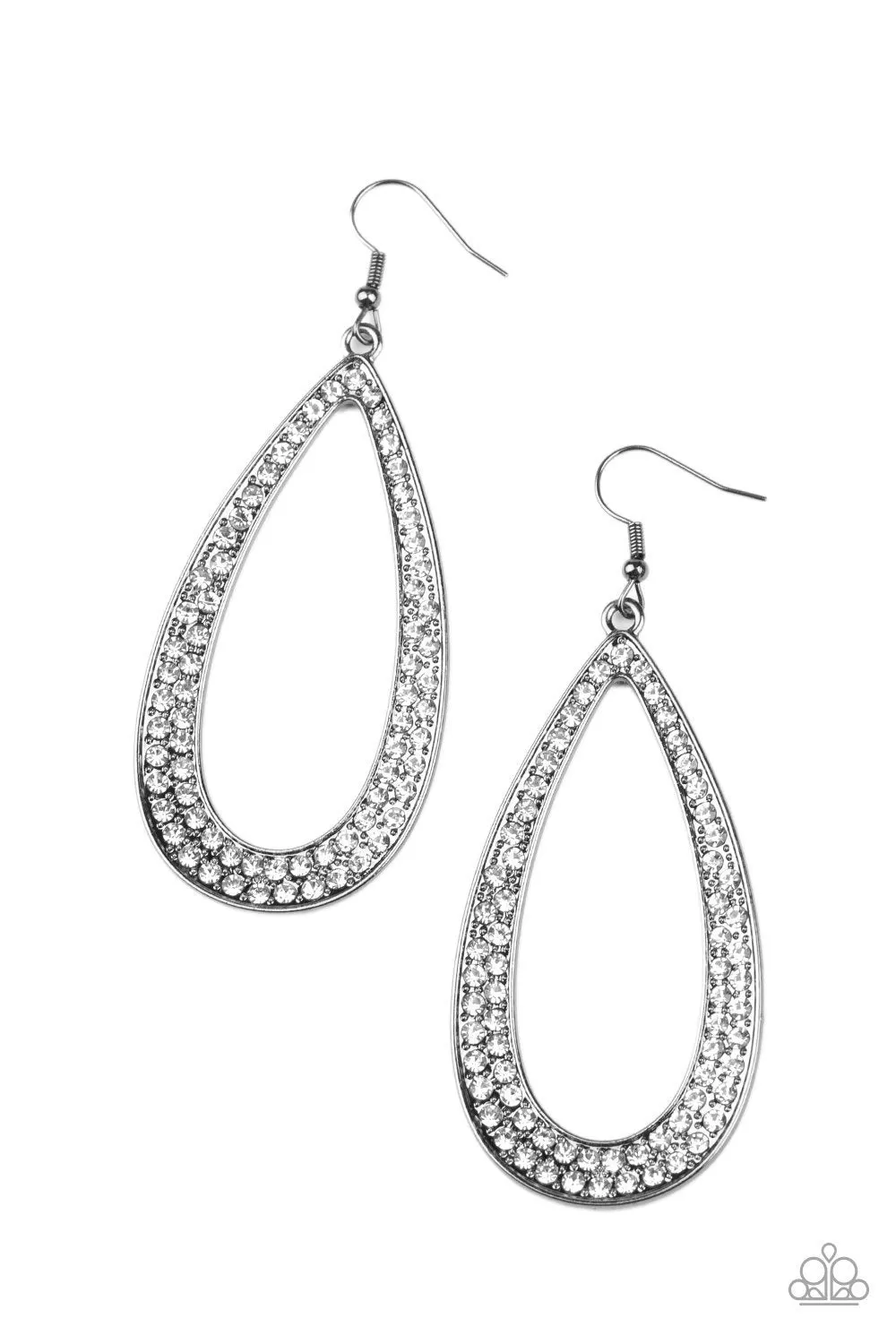 Diamond Distraction Gunmetal Black and White Rhinestone Earrings - Paparazzi Accessories