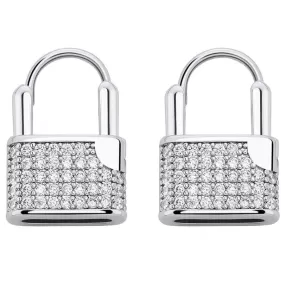 Diamond Lock Earrings in White Gold