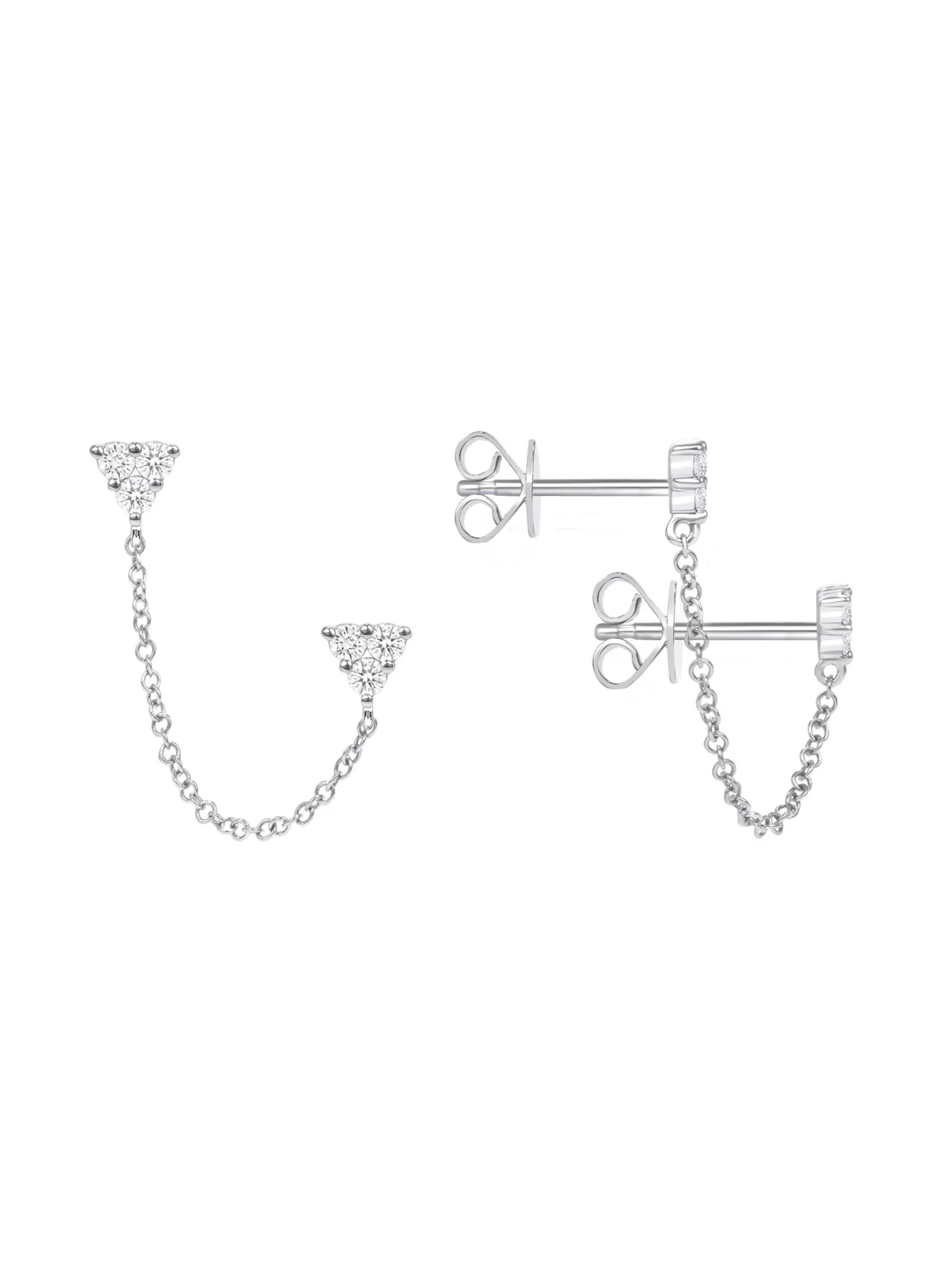 Diamond Trio Double Stud Chain Earrings 14k