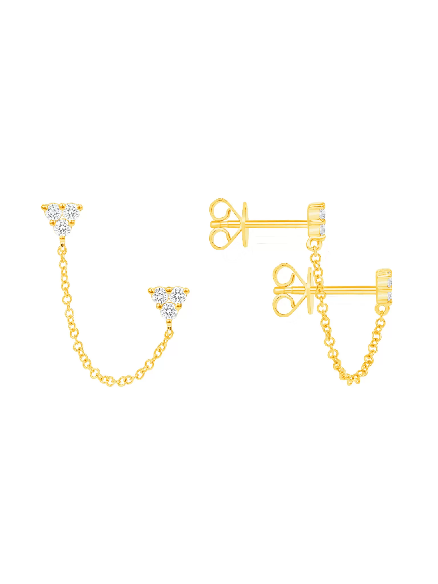 Diamond Trio Double Stud Chain Earrings 14k