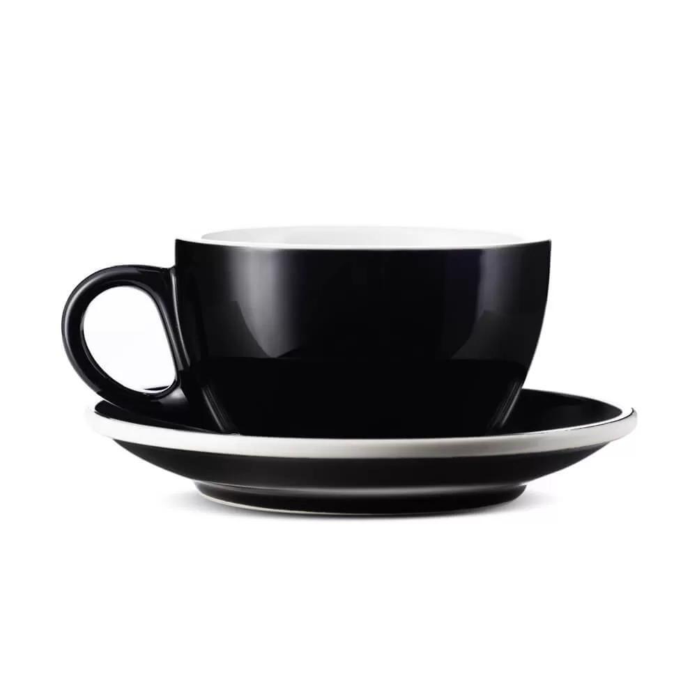 Espresso Parts Porcelain Latte Cup & Saucer - Black (12oz/355ml)