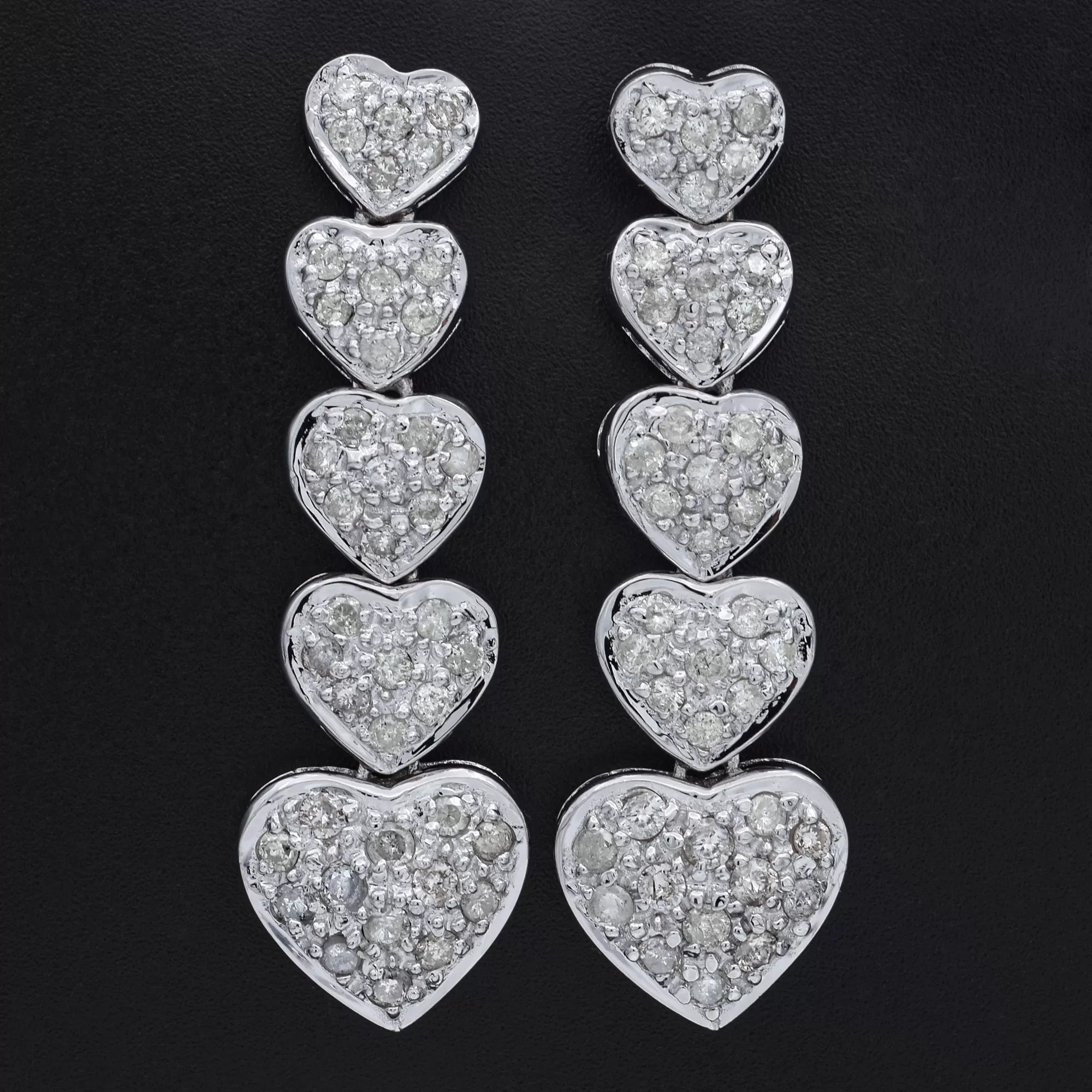 Estate 18K White Gold 1.30 TCW Diamond Heart Drop Earrings