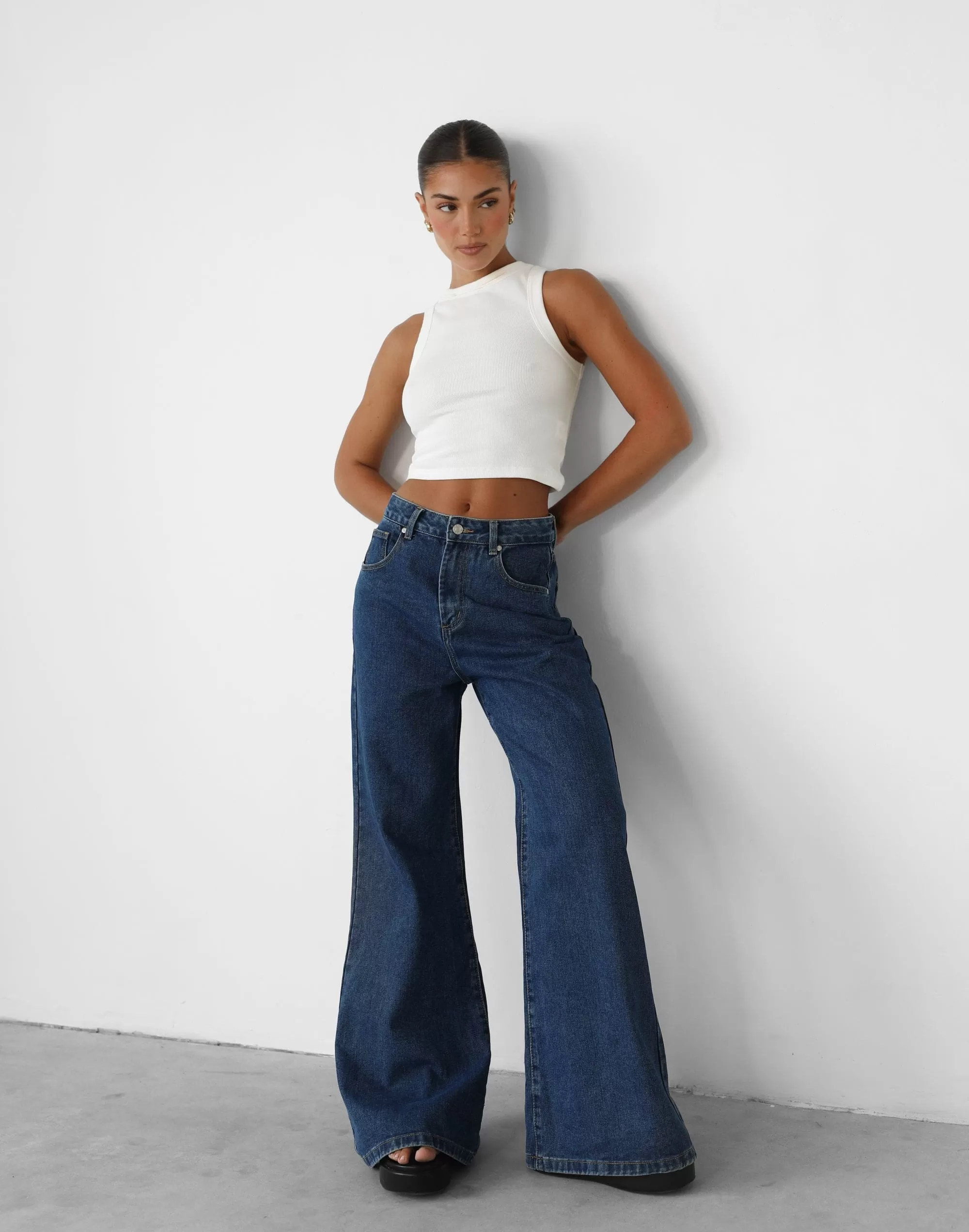 Ethan Wide Leg Jeans (Dark Denim)