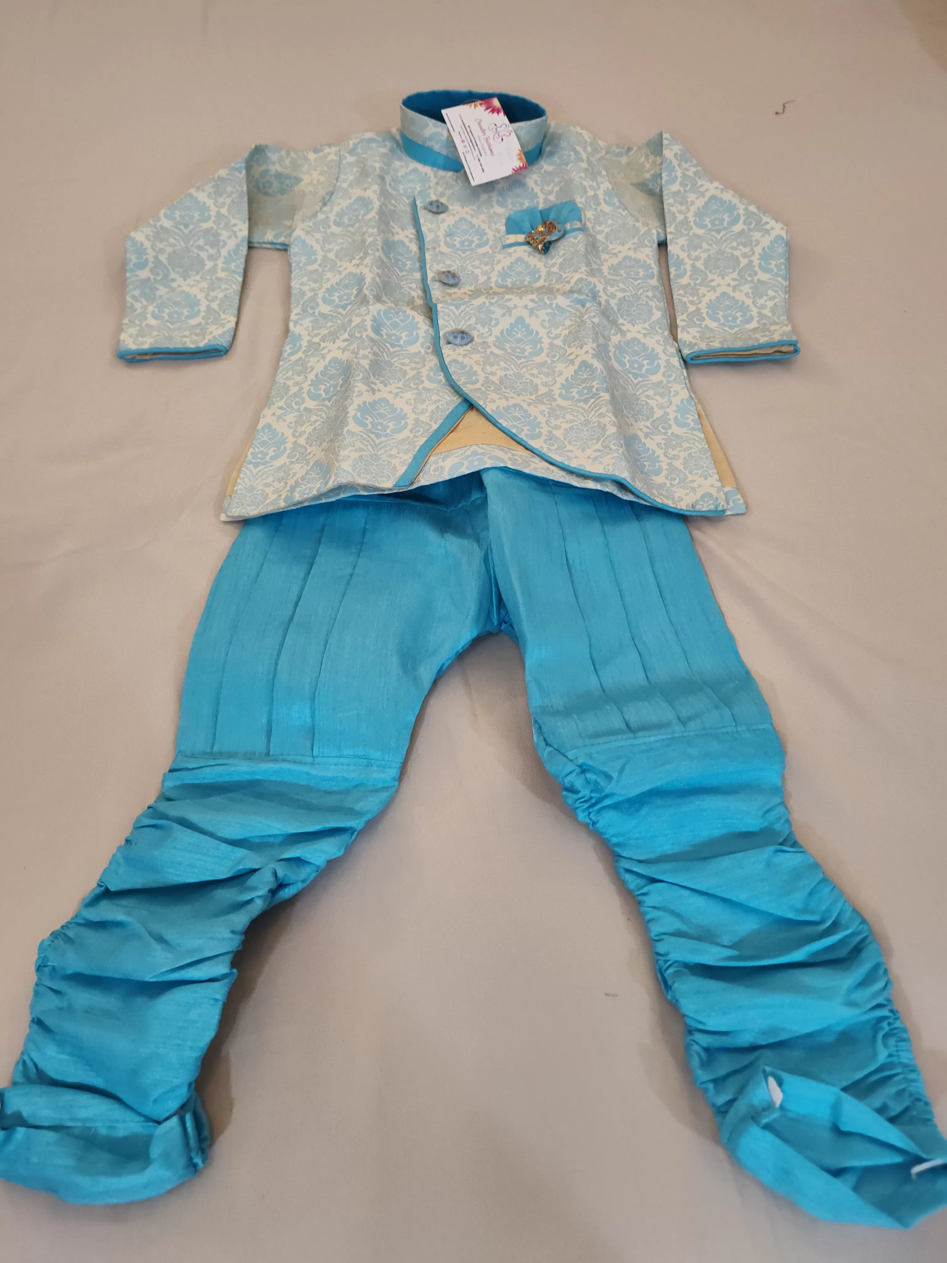 Fabulous Ethnic Kids Sky Blue Color Silk Kurta Pajama Set