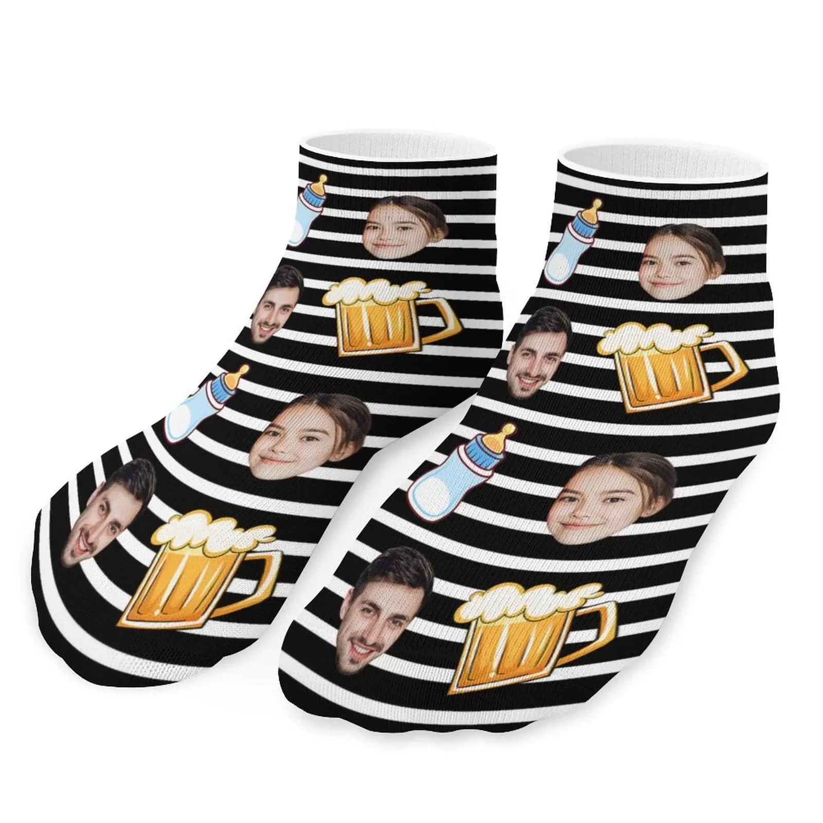 Father's Day-Custom Face Stripe Feeding Bottle Wine Glass Socks Low Cut Ankle Socks