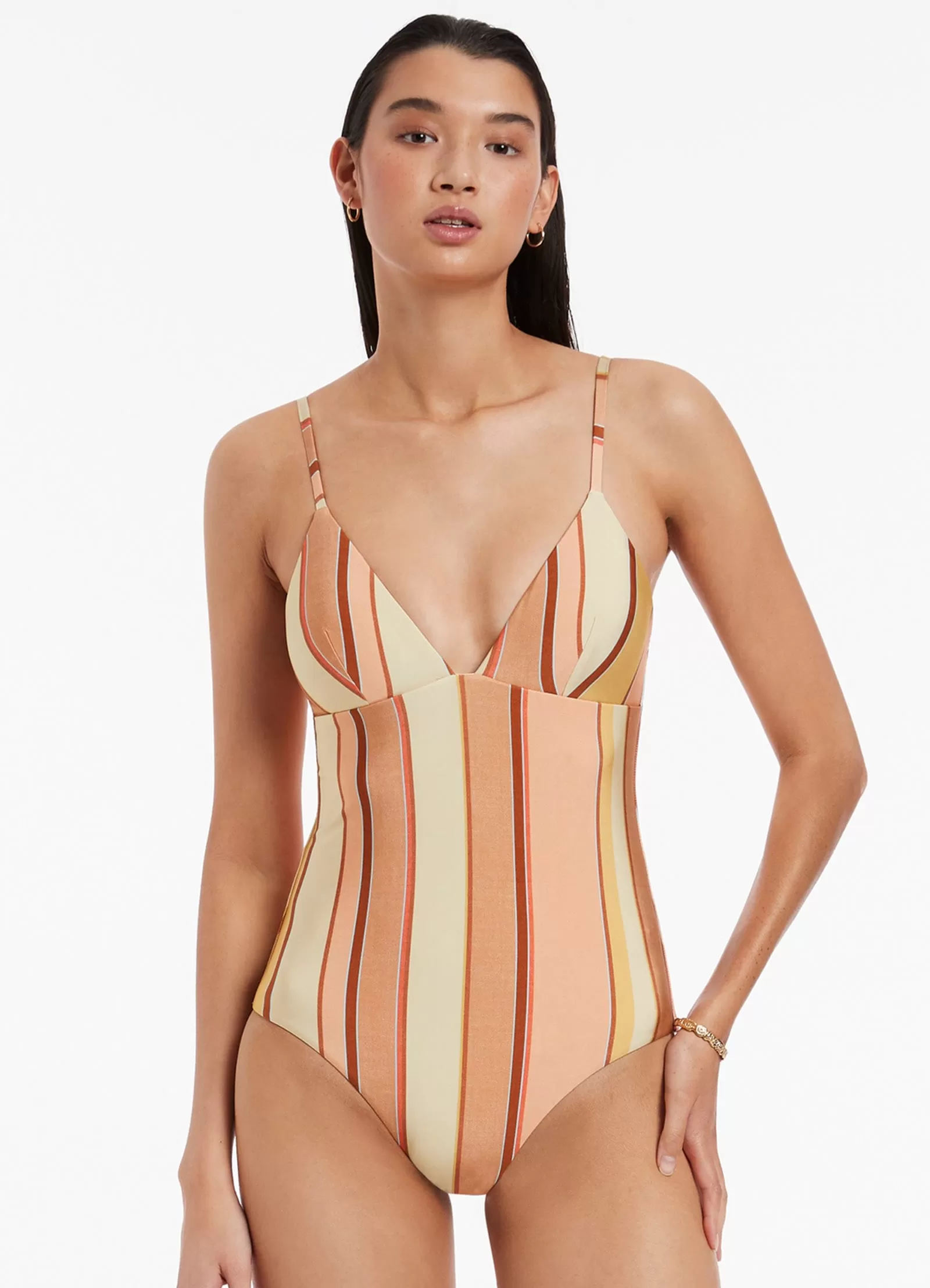 Fira Stripe V-Neckline One Piece - Marigold