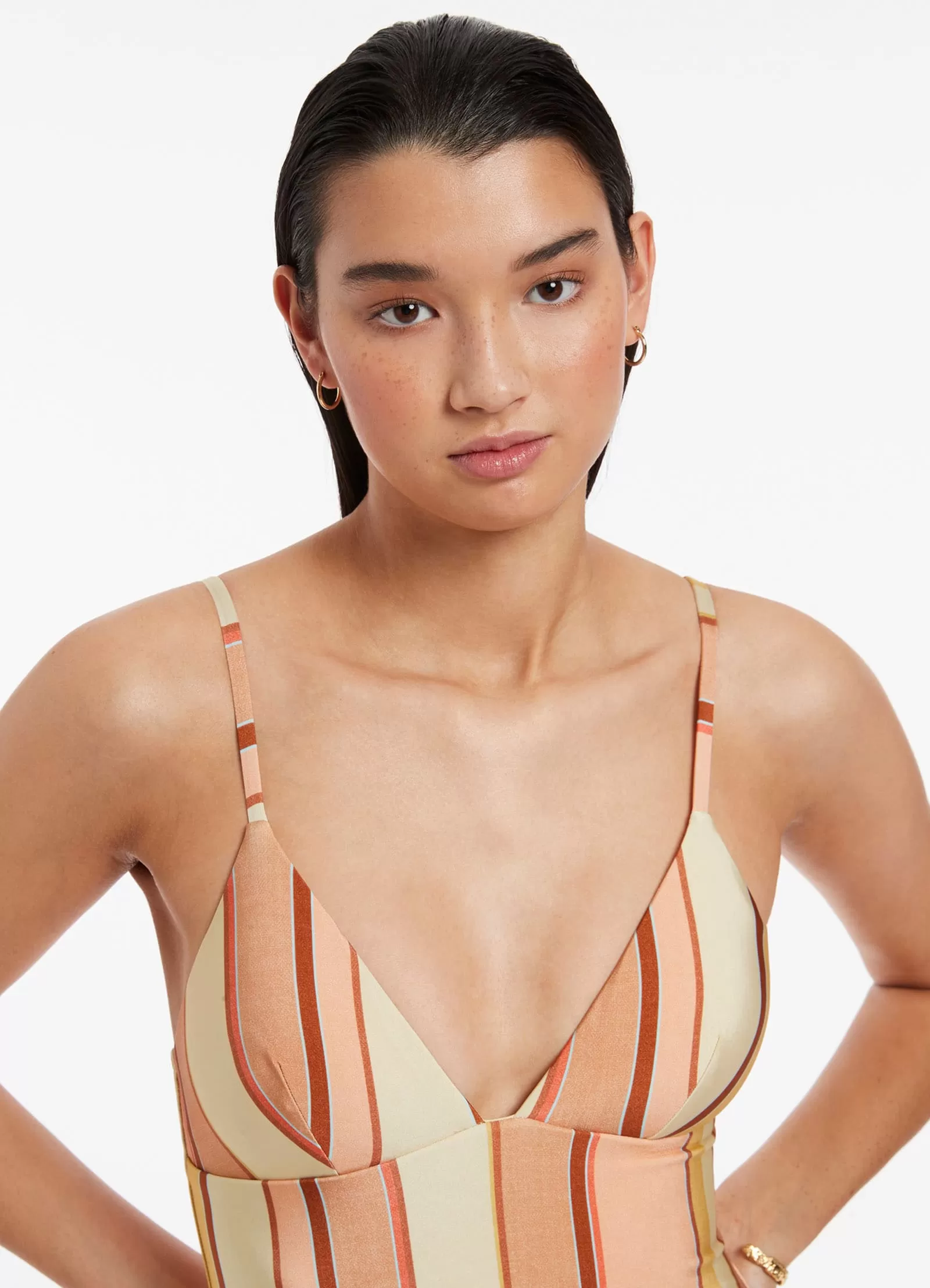 Fira Stripe V-Neckline One Piece - Marigold