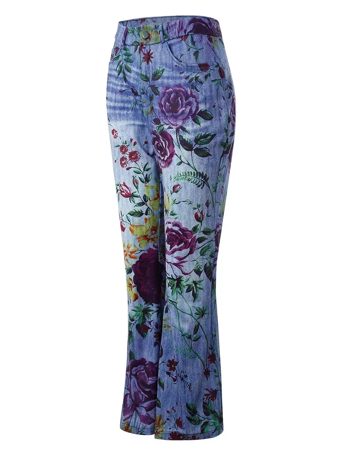 Floral Print Bootcut Flared Pants for Women - Elastic Grey XXL