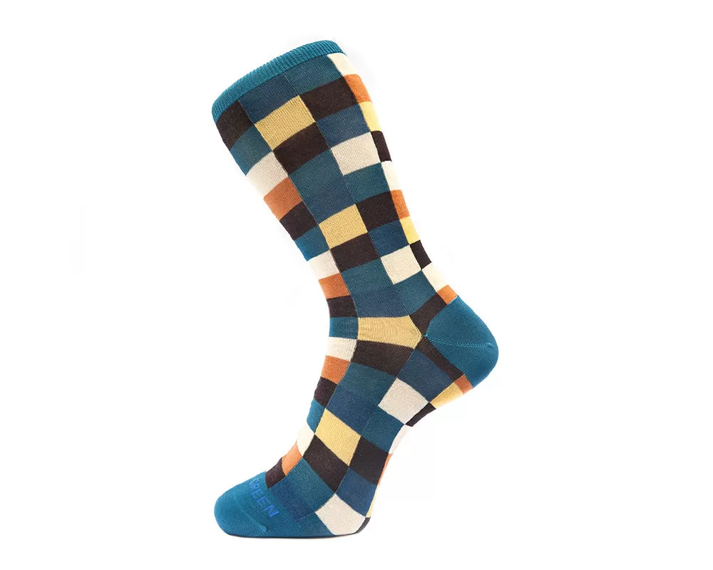 Fortis Green Men's Socks in Teal Checks