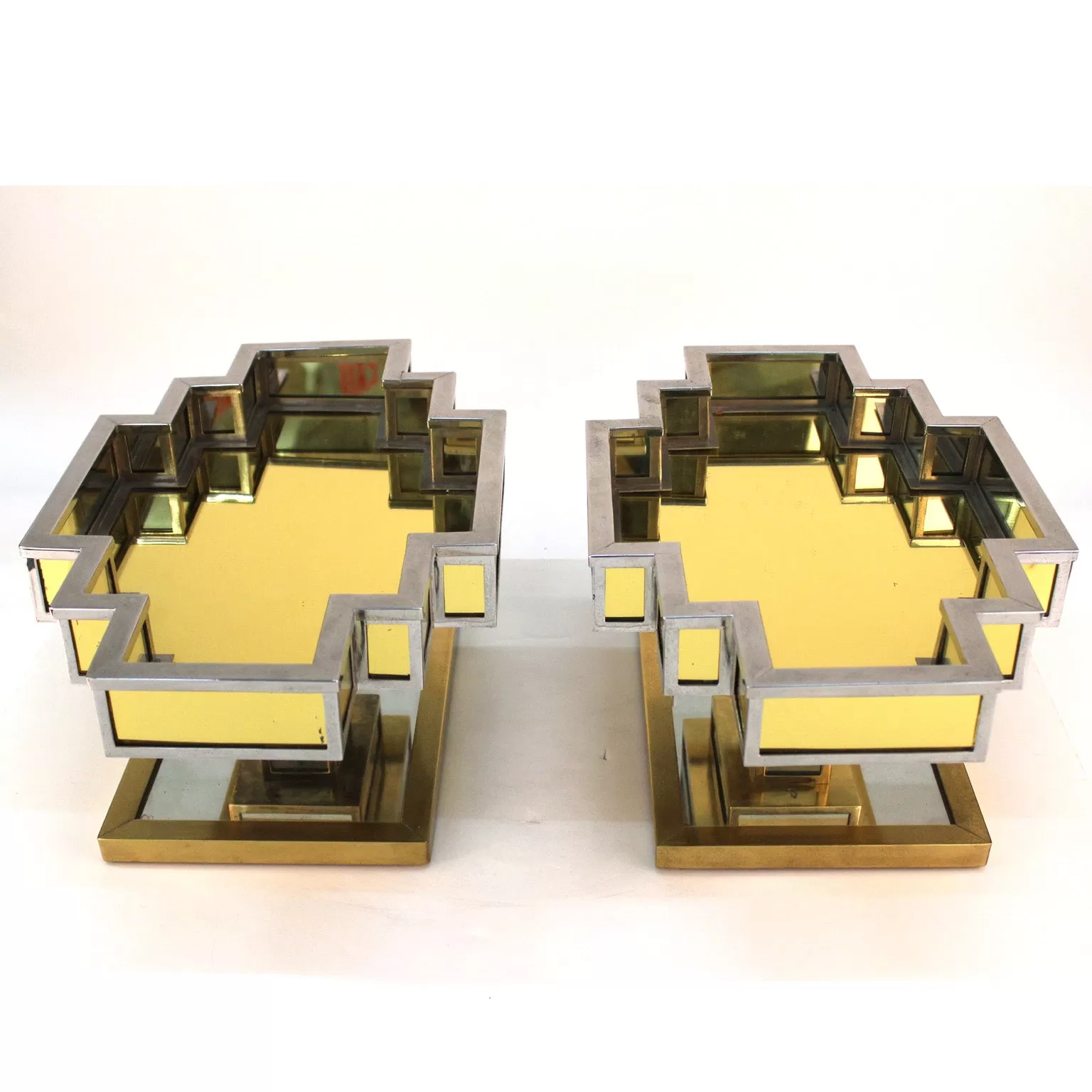 French Art Deco Mirrored Architectural Centerpieces, Pair