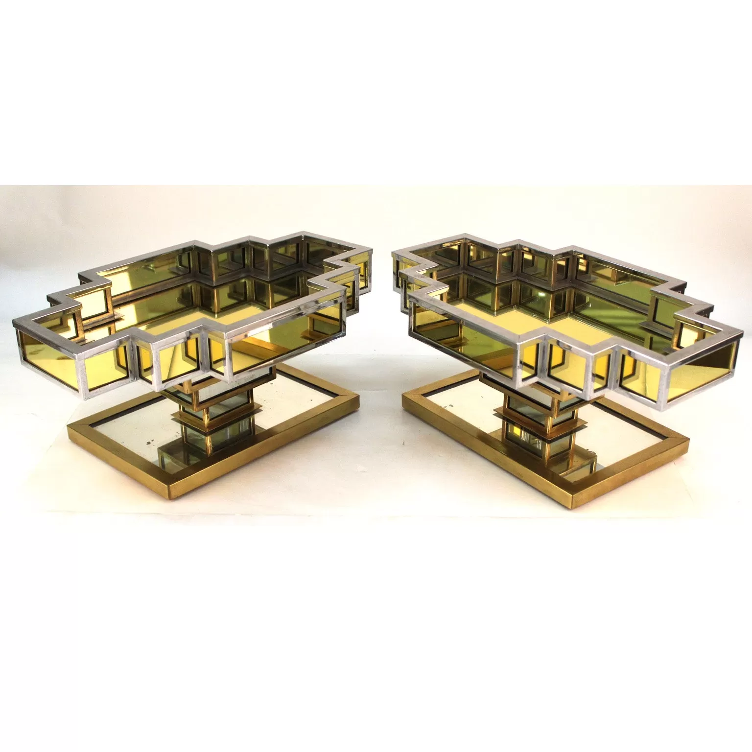 French Art Deco Mirrored Architectural Centerpieces, Pair