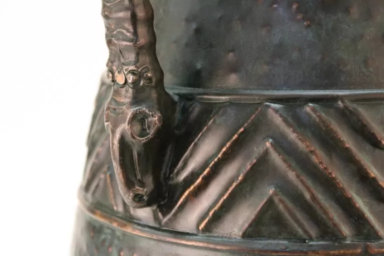 German Jugendstil Monumental Vase with African Motif of Ibex Skulls and Lions