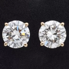 GIA Certified 1.61TCW Round Brilliant Diamond 14K Gold Stud Earrings