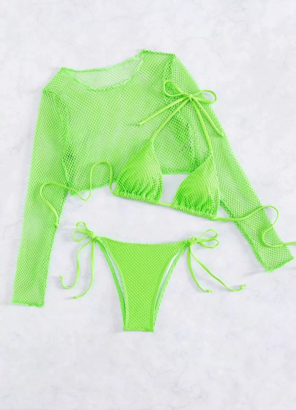 Green Fishnet 3 Piece Set