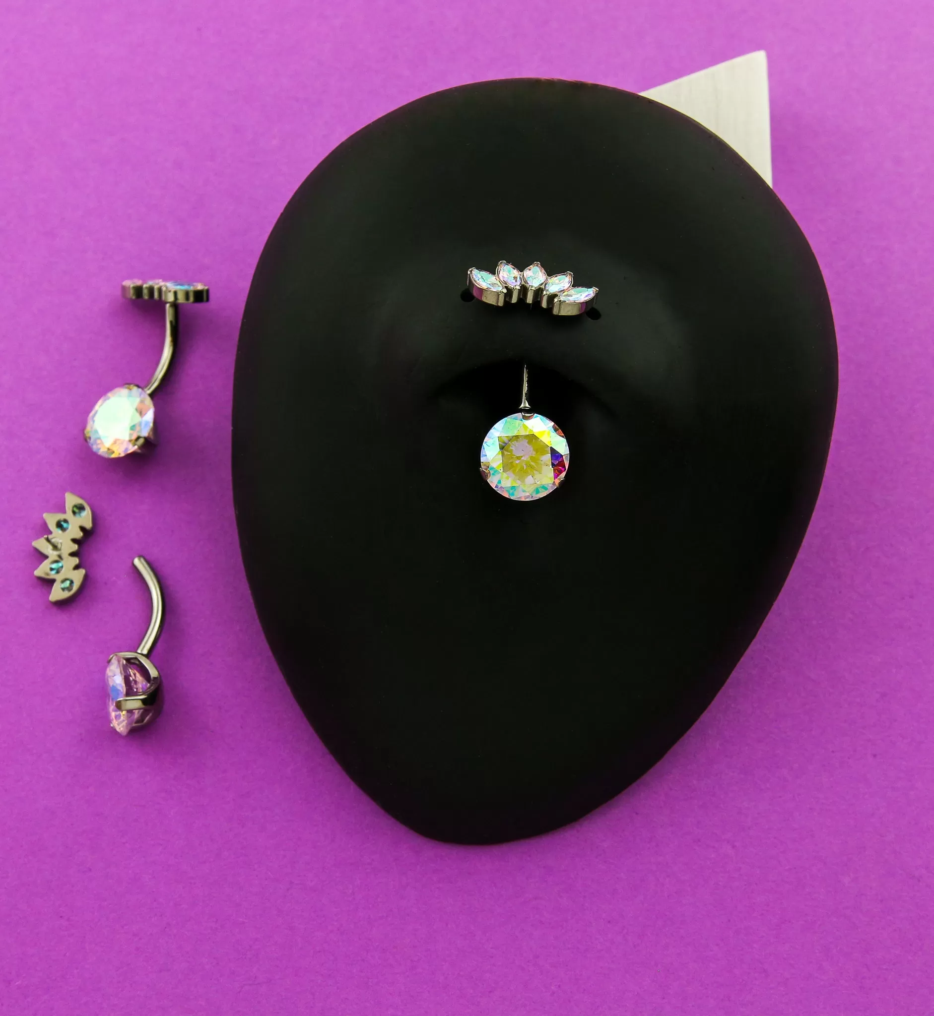 Half Crown Rainbow Aurora CZ Titanium Threadless Belly Button Ring