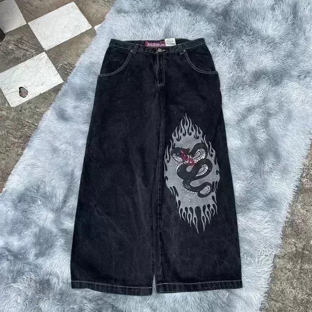 Harajuku Hip Hop Anime Graphic Baggy Jeans Print Jeans Denim Y2k Pants Men Women Gun Girl Goth New High Waist Wide Trousers