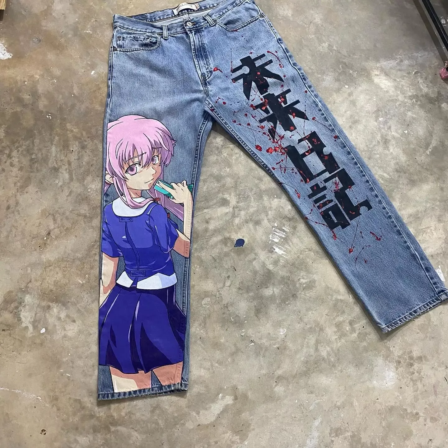 Harajuku Hip Hop Anime Graphic Baggy Jeans Print Jeans Denim Y2k Pants Men Women Gun Girl Goth New High Waist Wide Trousers