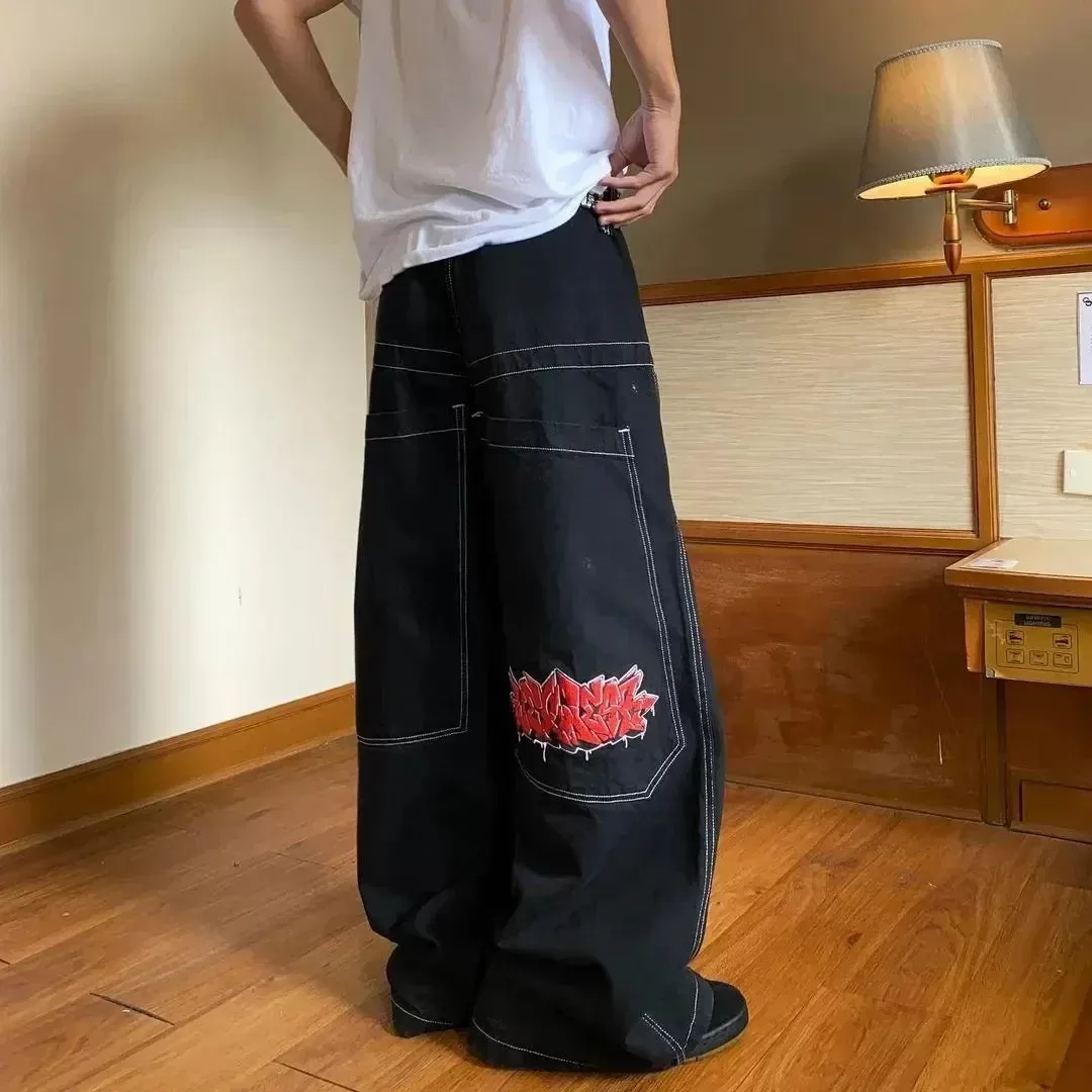 Harajuku Hip Hop Anime Graphic Baggy Jeans Print Jeans Denim Y2k Pants Men Women Gun Girl Goth New High Waist Wide Trousers