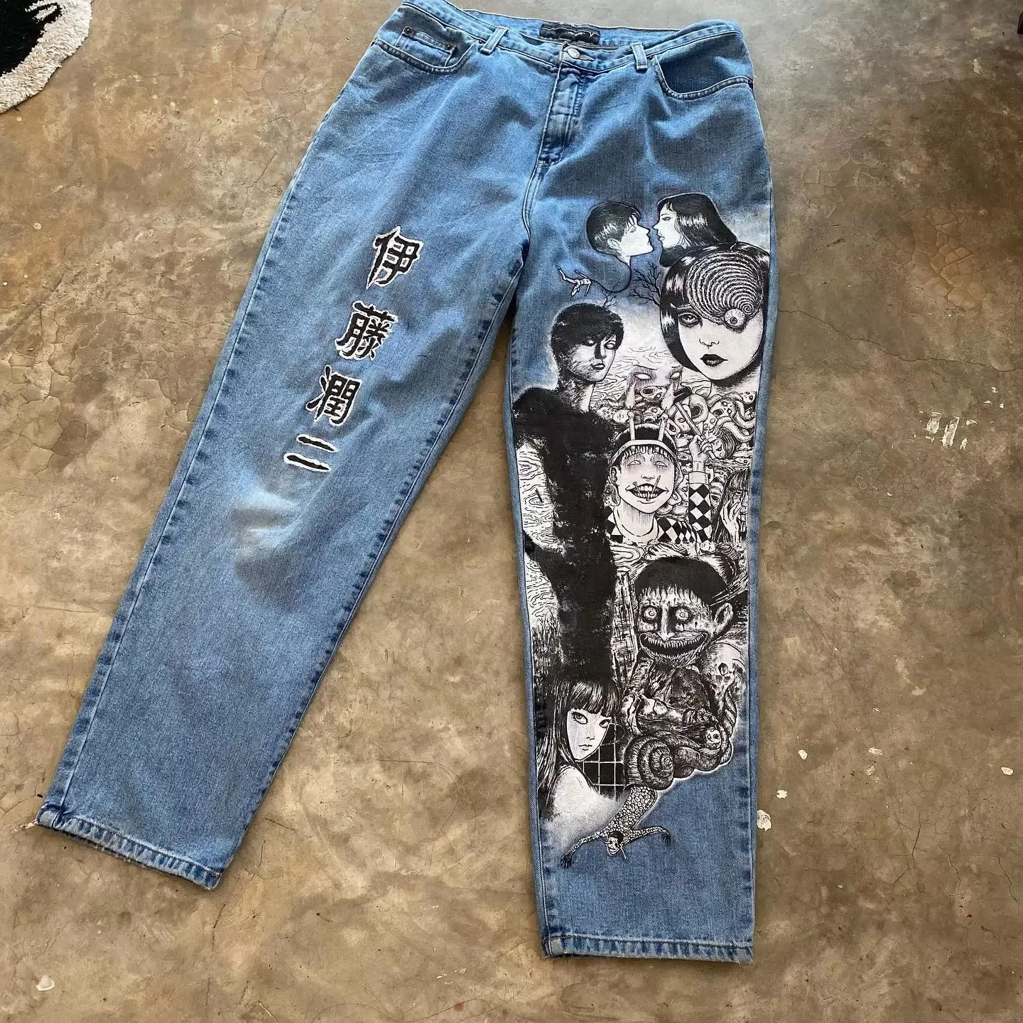 Harajuku Hip Hop Anime Graphic Baggy Jeans Print Jeans Denim Y2k Pants Men Women Gun Girl Goth New High Waist Wide Trousers