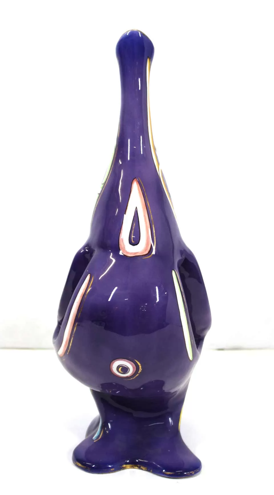 Italian Modernist Whimsical Glazed Ceramic Vase with Gold Detailing