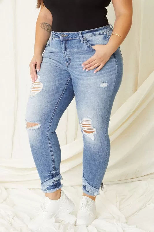 Kan Can Plus Mid Rise Ankle Skinny Jeans