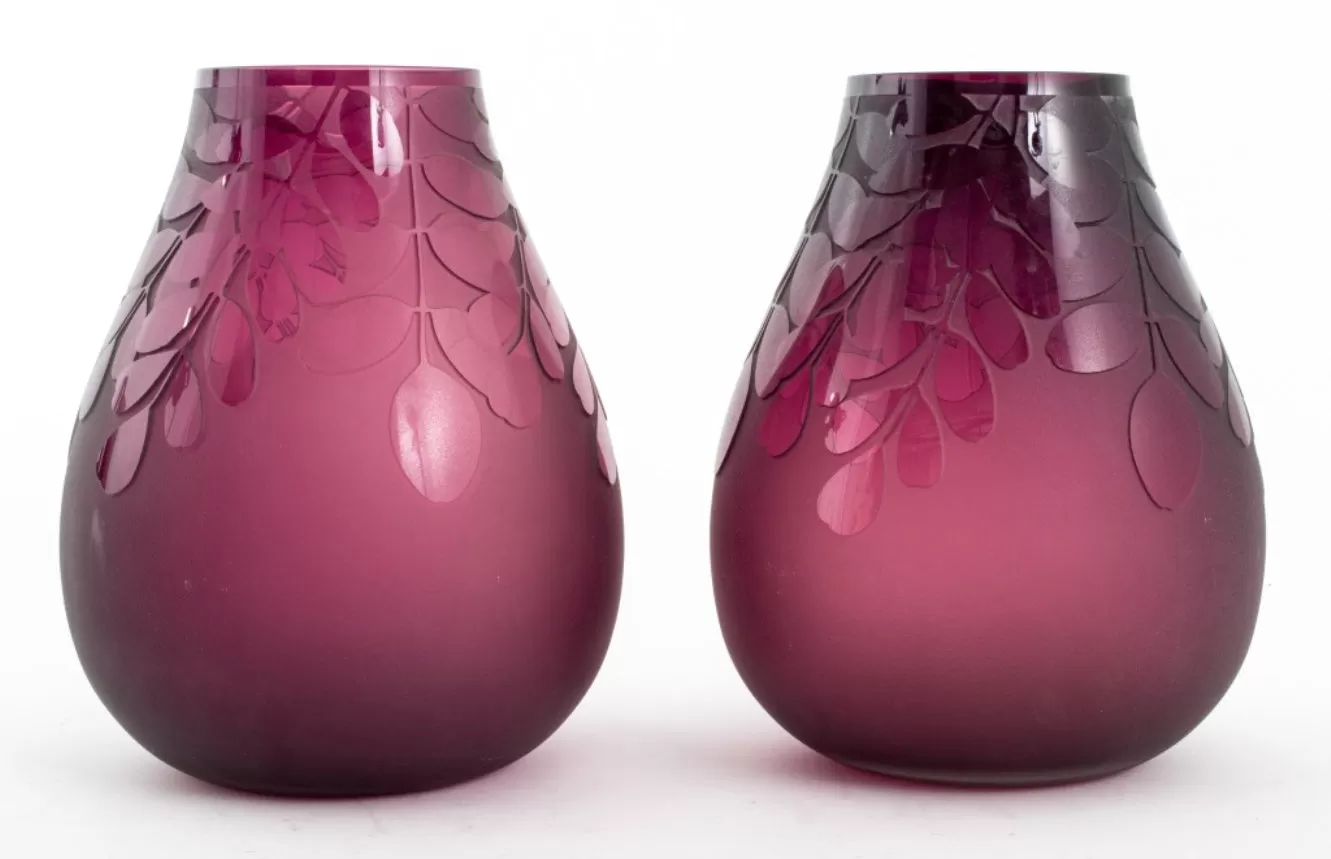 Ken Benson Art Studio Amethyst Glass Vases, Pair