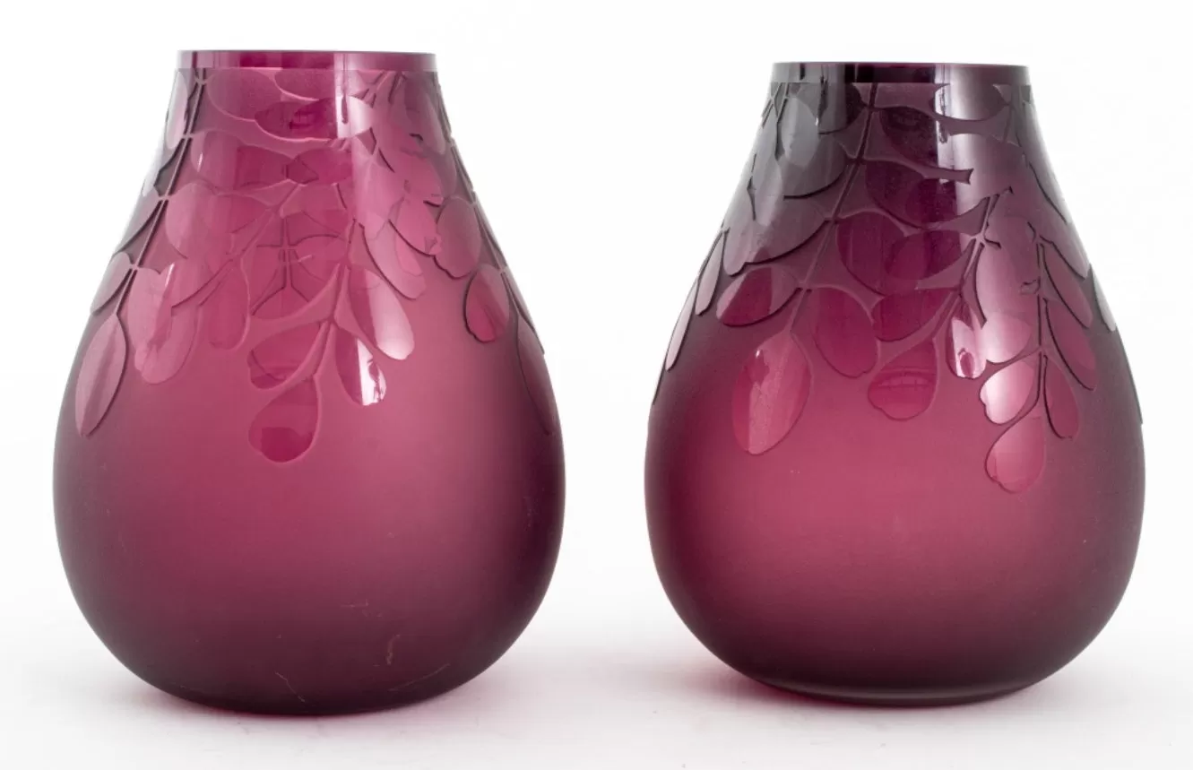 Ken Benson Art Studio Amethyst Glass Vases, Pair