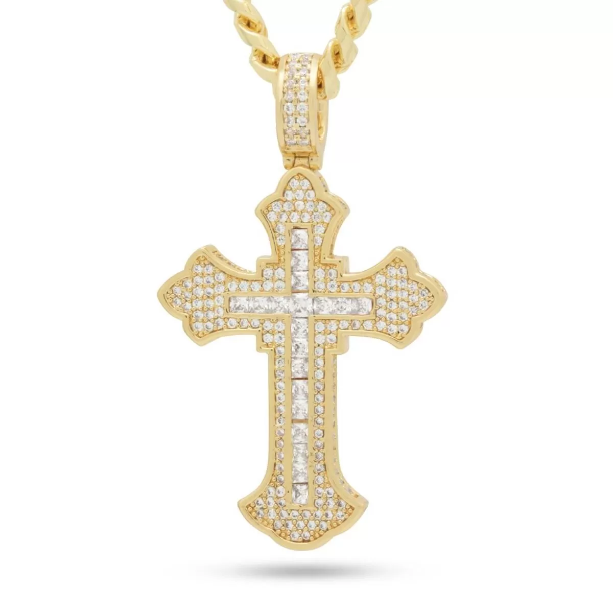 King Ice Fleur de Lis Cross Chain