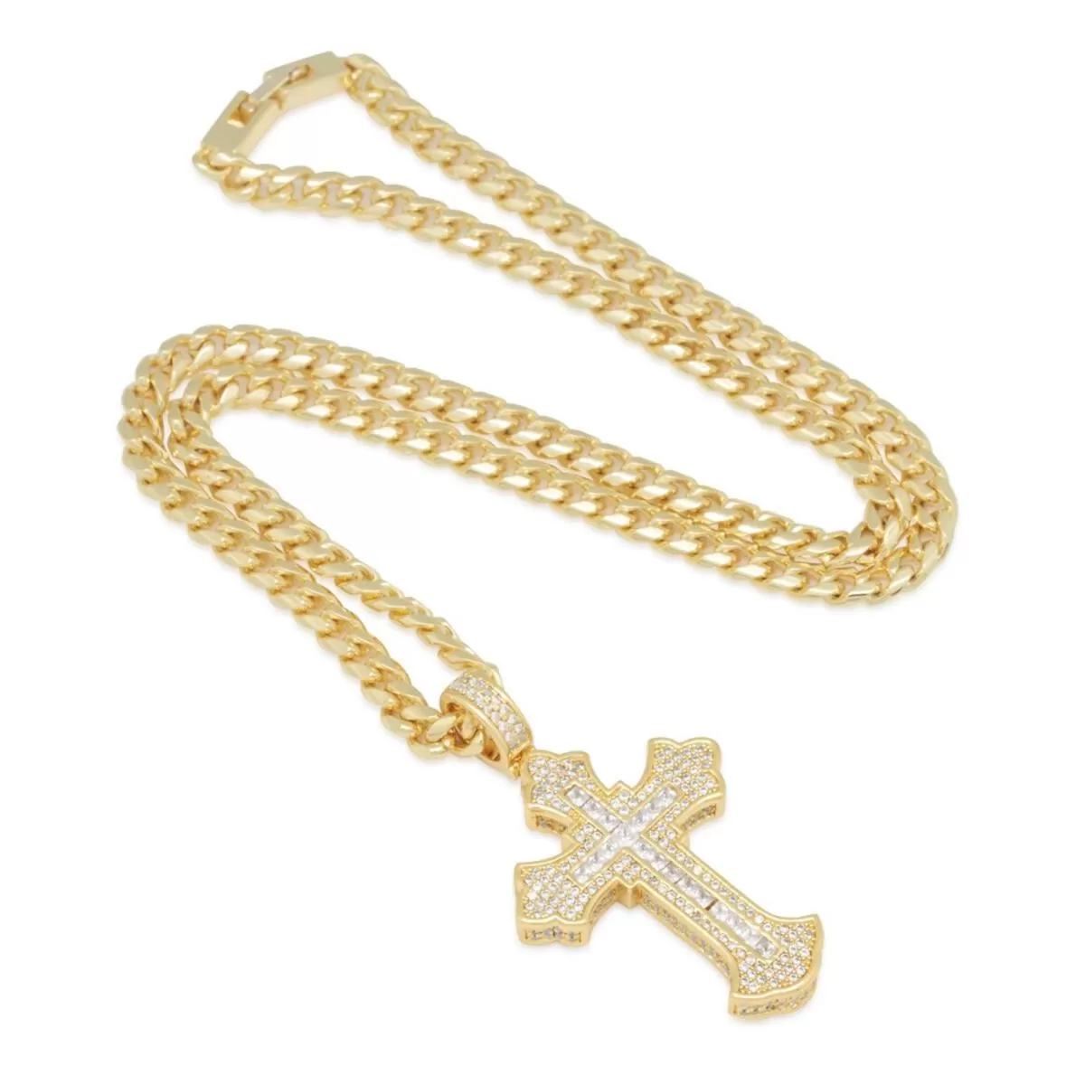 King Ice Fleur de Lis Cross Chain