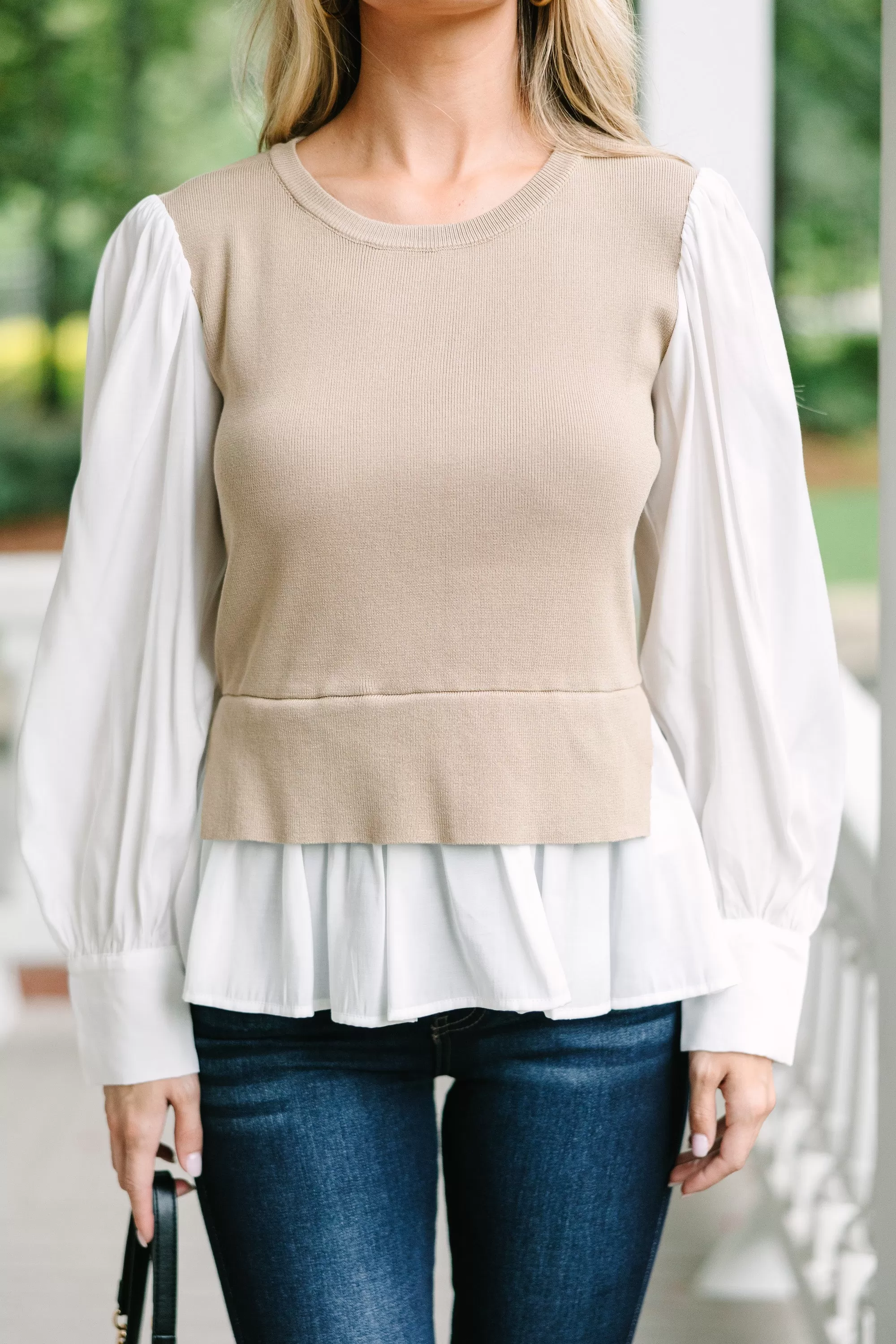 Know It All Taupe Brown Layered Sweater