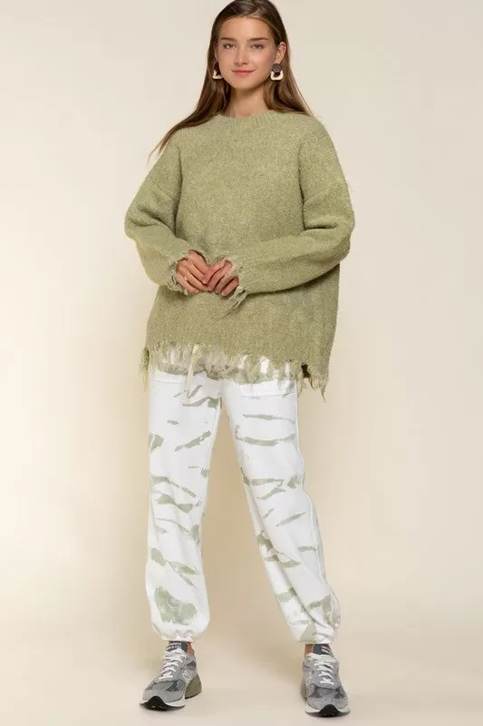 Kurt Cobain Distressed Oversized Sweater - Matcha