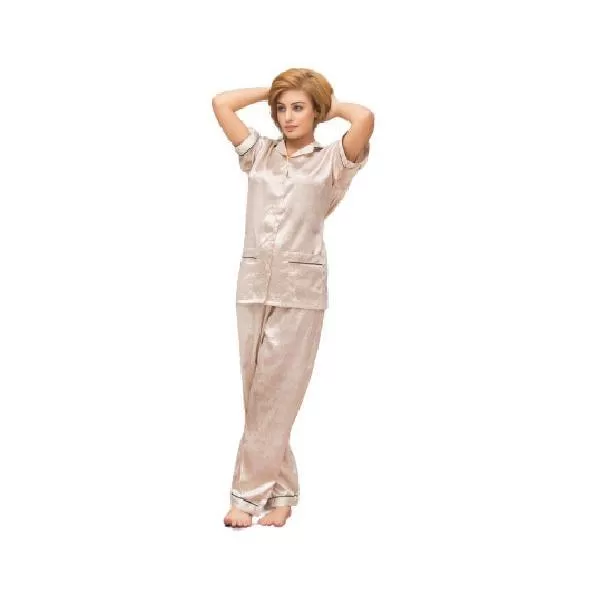 Ladies Skin Color Nightdress Silk Lounge Wear For Women | Latest Style and Fashionable Nightwear