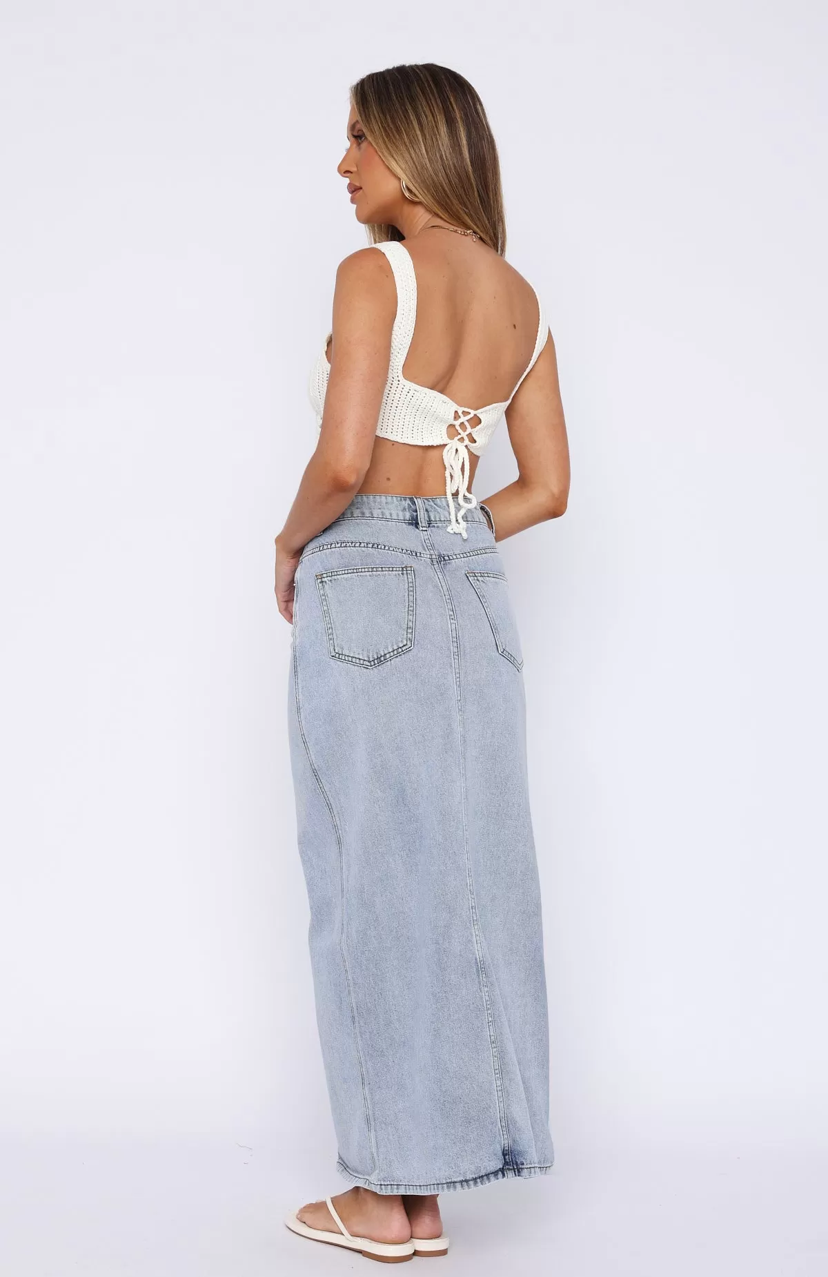 Let's Take A Trip Denim Maxi Skirt Light Blue