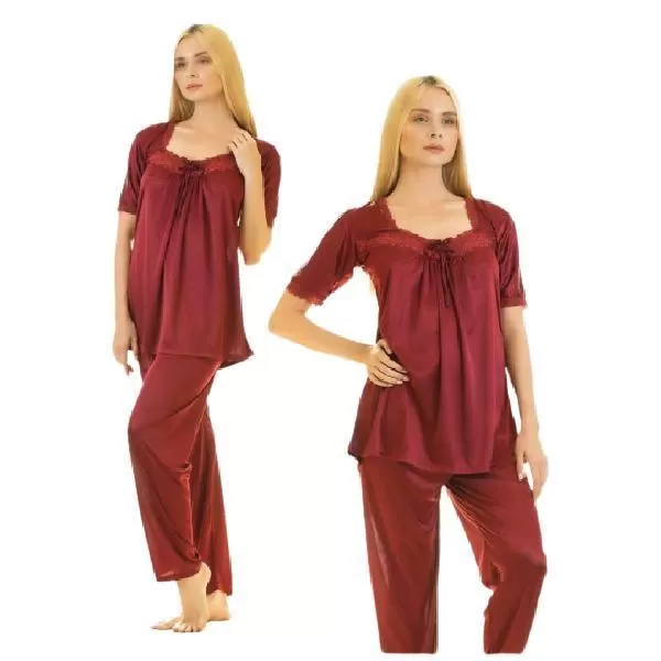 Luxury Half Sleeves Top With Pajama Nightwear Set For Women