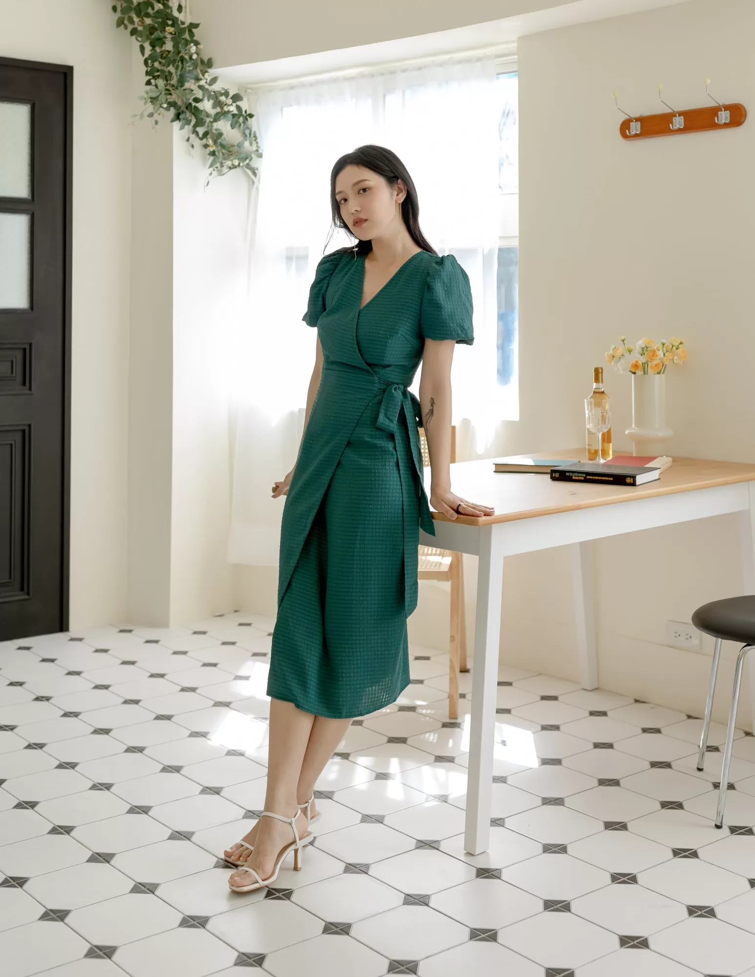 Maeve Wrap Dress in Forest Green