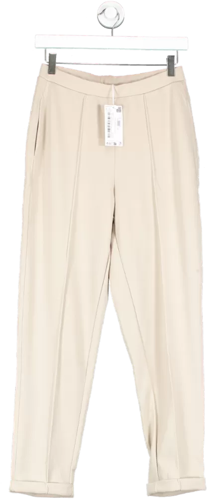 MANGO Beige Elastic Waist Pin Puck Trousers UK S