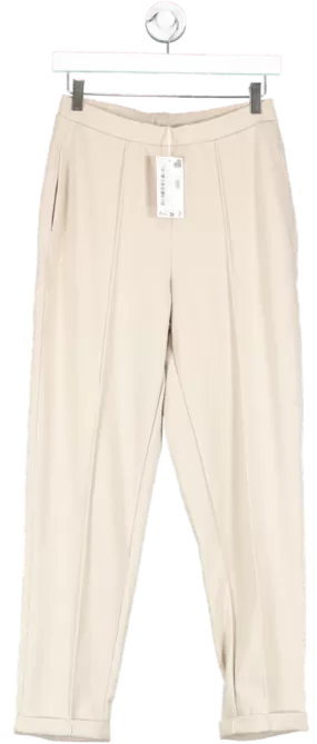 MANGO Beige Elastic Waist Pin Puck Trousers UK S