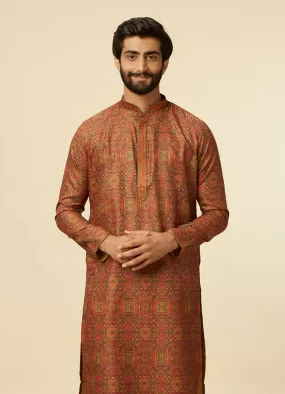 Manyawar Rust Red Multi-coloured Printed Kurta Set