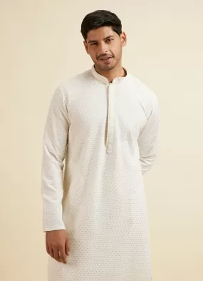 Manyawar Warm White Self Patterned Mirror Work Kurta Set