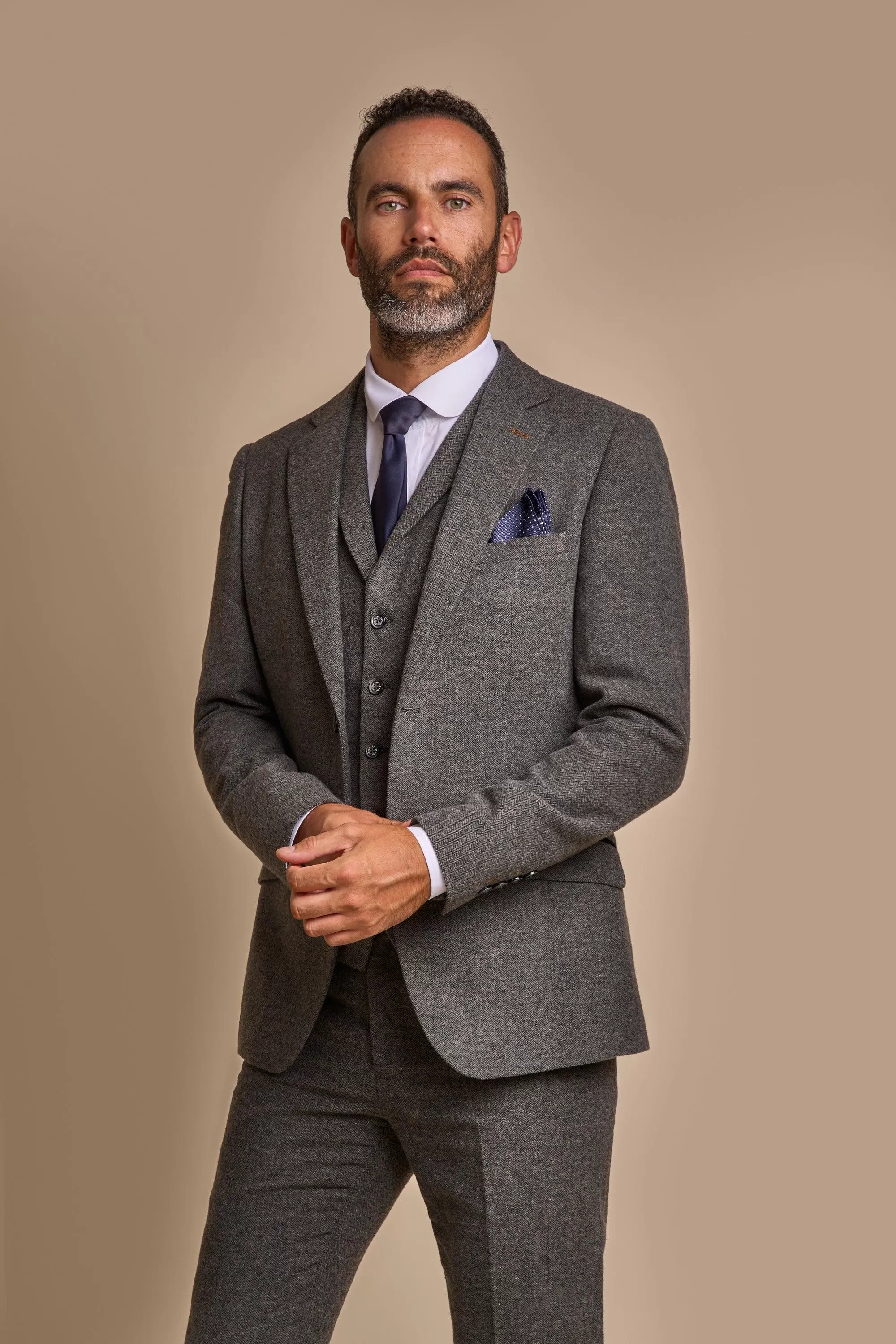 Martez Grey Tweed Three Piece Suit