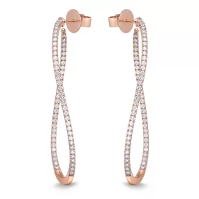 Memoire 18k Rose Gold Twist Diamond Hoop Earrings