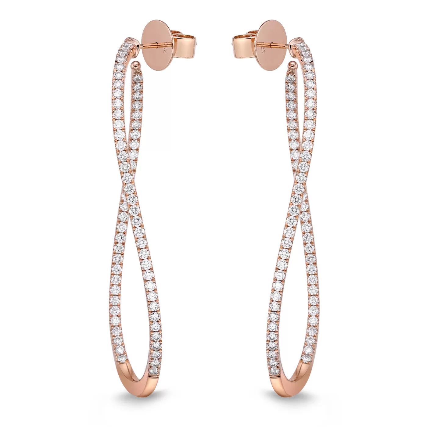 Memoire 18k Rose Gold Twist Diamond Hoop Earrings