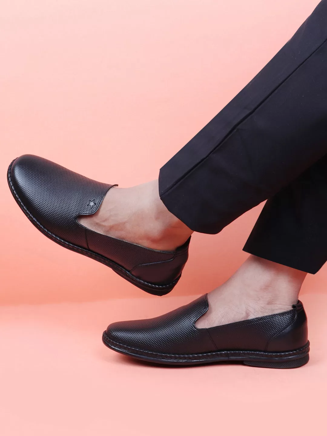 Men Black Cap Toe Formal/Office Leather Prom Slip On Shoes