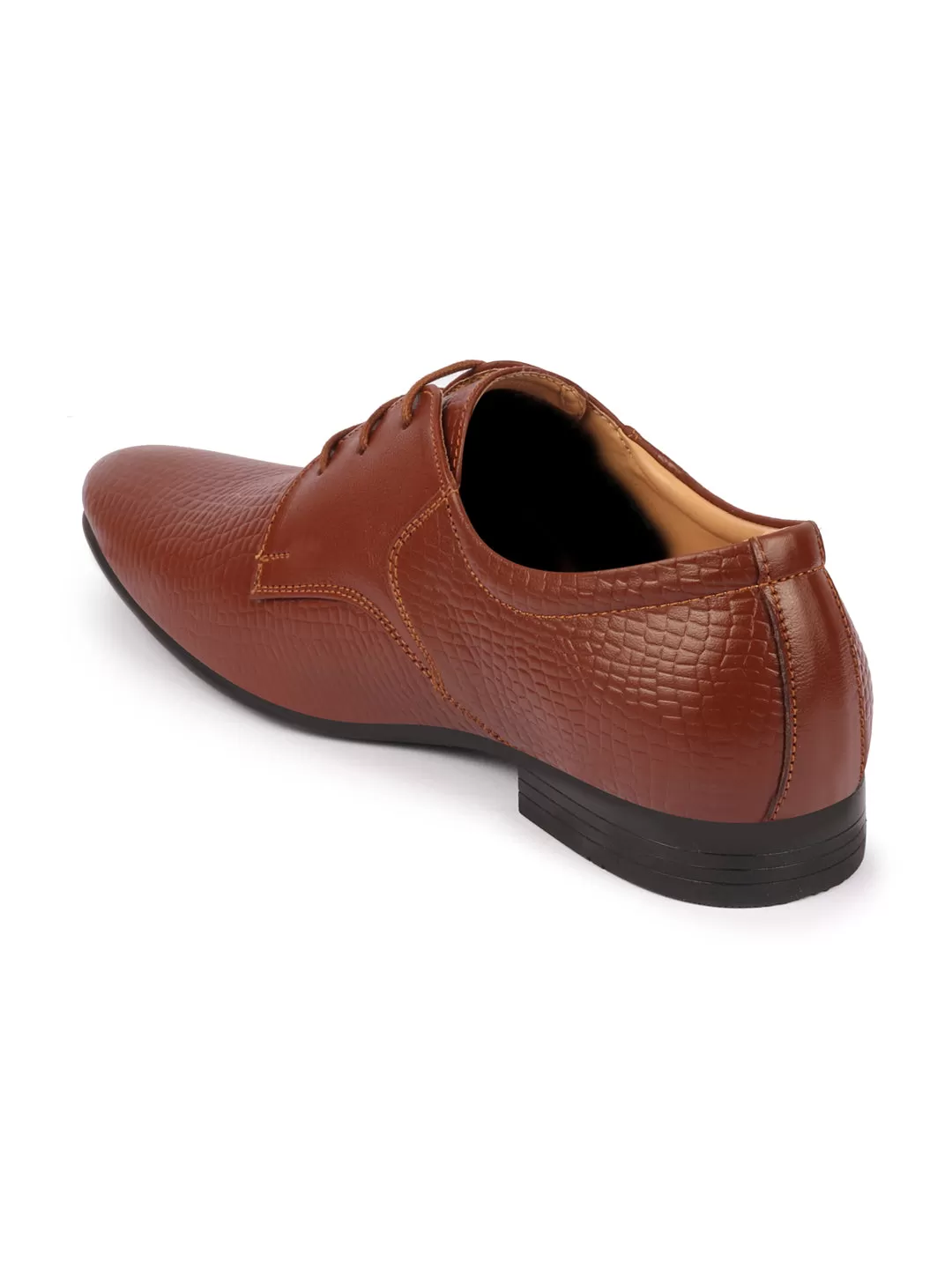 Men Tan Formal Leather Embossed Office Lace Up Shoes