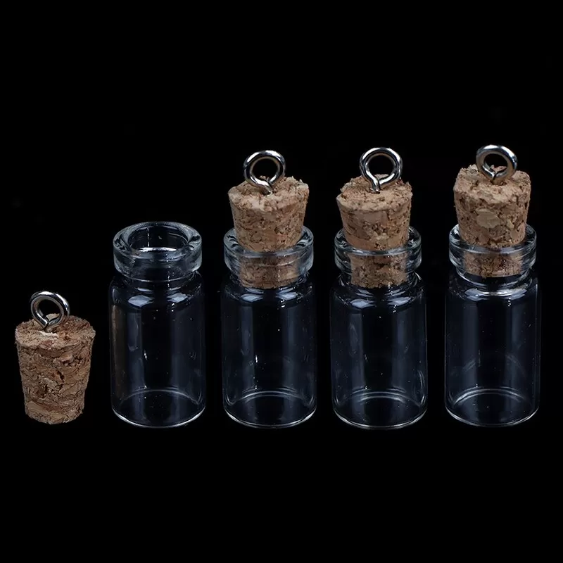 Mini Glass Corked Bottles with Necklace Loop (10Pcs)