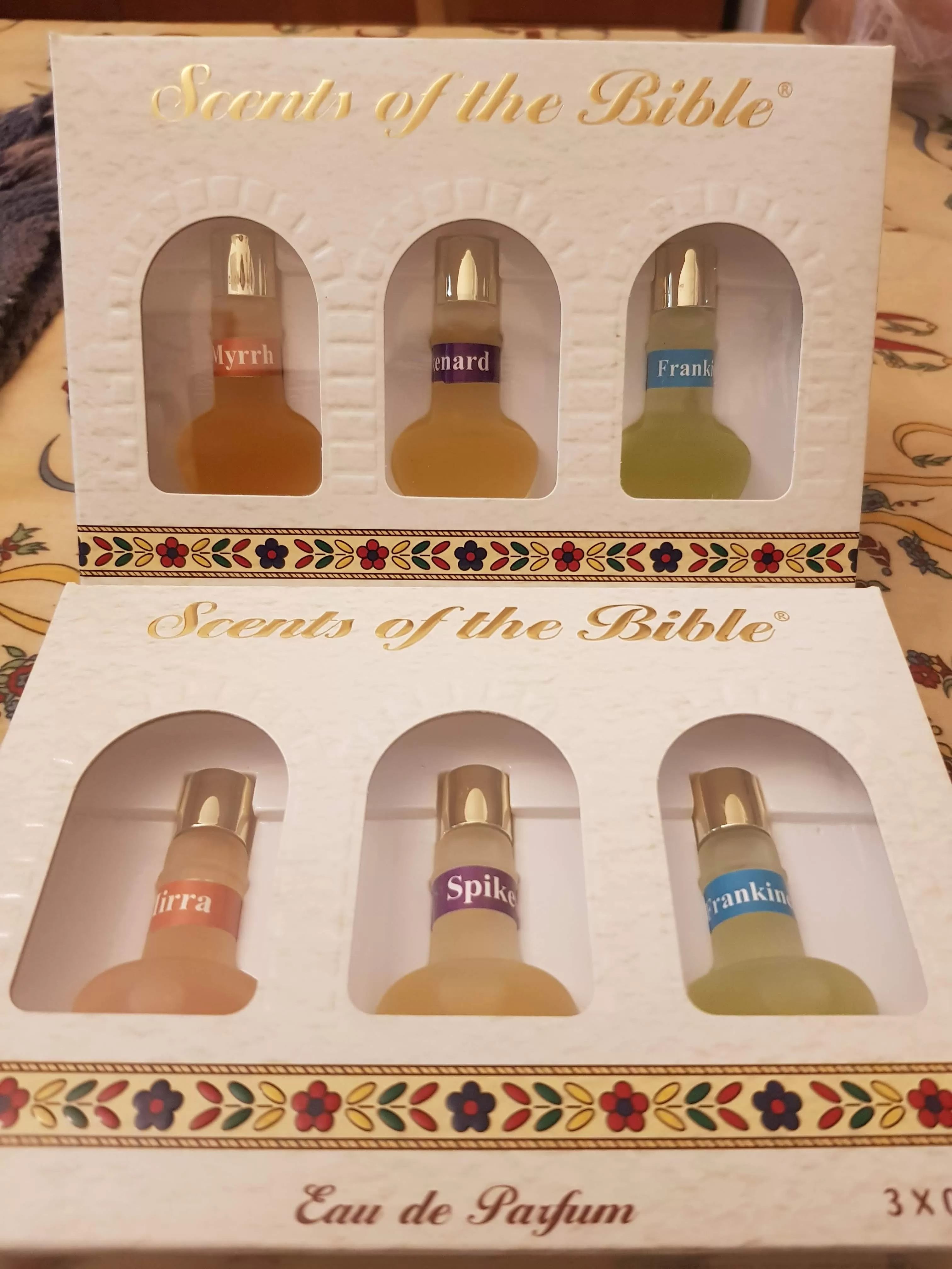 Myrrh, Frankinsence and Spikenard Biblical fragances in a gift box