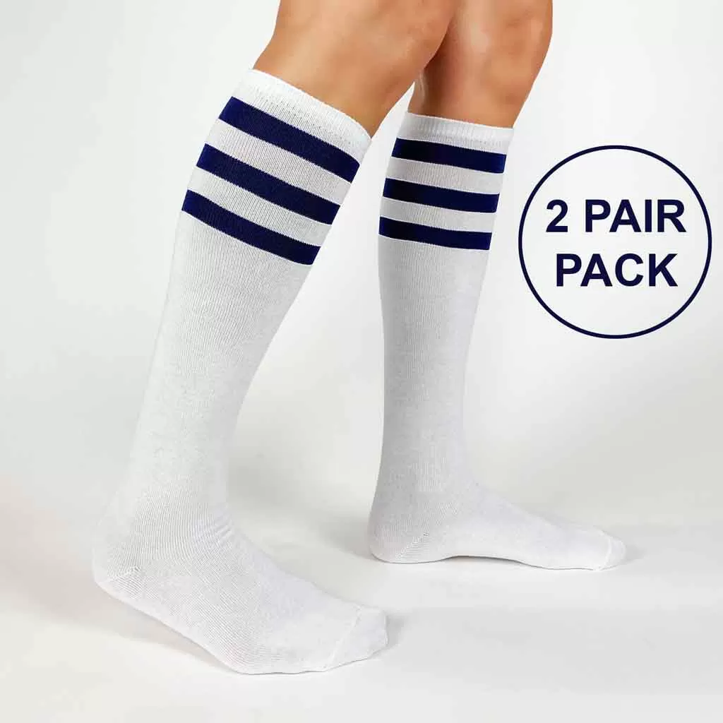 Navy Blue Striped Cotton Knee High Socks on Sale - 2 Pack