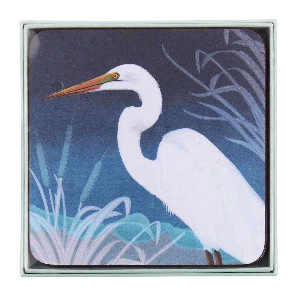 Night Egret Square Coaster - Set of 4